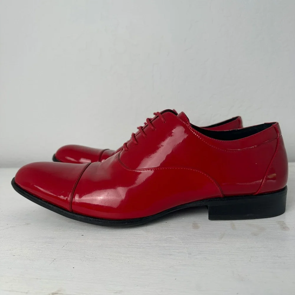 Stacy Adams Oxford Mens 14M 24998-600 Red Cap Toe Patent Finish Dress Shoes